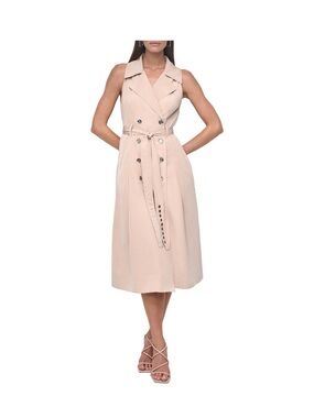 DKNY Sleeveless Belted Trench Midi Dress in Blush